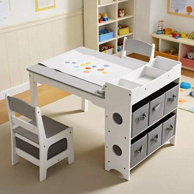 Ensemble de table et de chaises pour enfants avec rangement, table d'activités pour tout-petits, rouleau de papier de 393,8 x 17,8 po