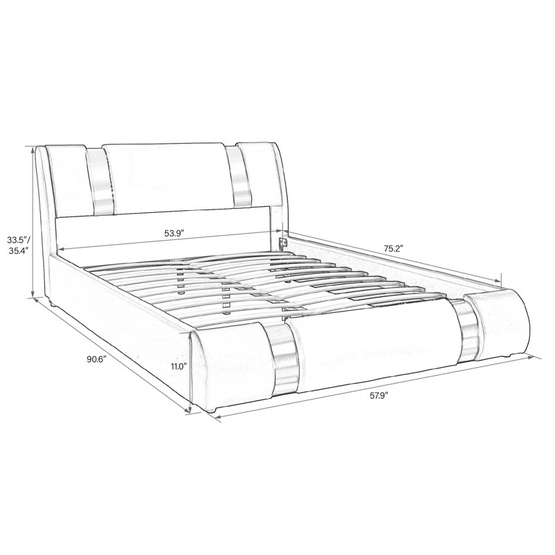Lit plateforme Risa en métal, aucun sommier requis, Double