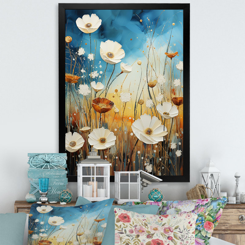 «Meadow Pointillism II - Floral and Botanical Wall Art Living Room», H 32 po x l 24 po x P 1 po, Cadre photo noir