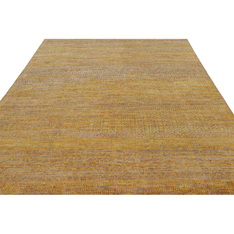 Rug & Kilim’S Contemporary Rug With Gold Stripes And Geometric Patterns