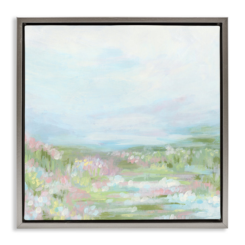 «Pastel Flower Field», art mural encadré sur toile flottante par June Erica Vess, H 18 po x l 18 po, Cadre flottant gris