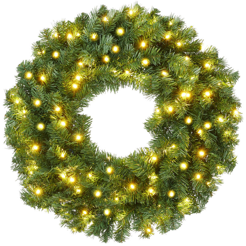 Couronne de Noël artificielle pré-illuminée de 76 cm (30 po) - Lumières blanches, L 30 po x H 30 po x P 10 po