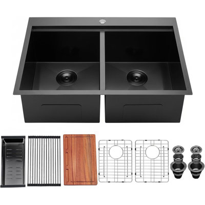 33''× 22''× 10'' Gunmetal Black Kitchen Sink