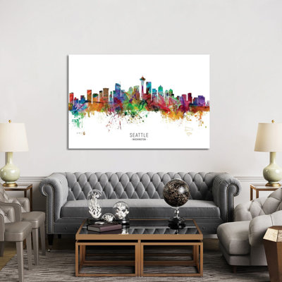Seattle Washington Skyline by Michael Tompsett - Wrapped Canvas Print