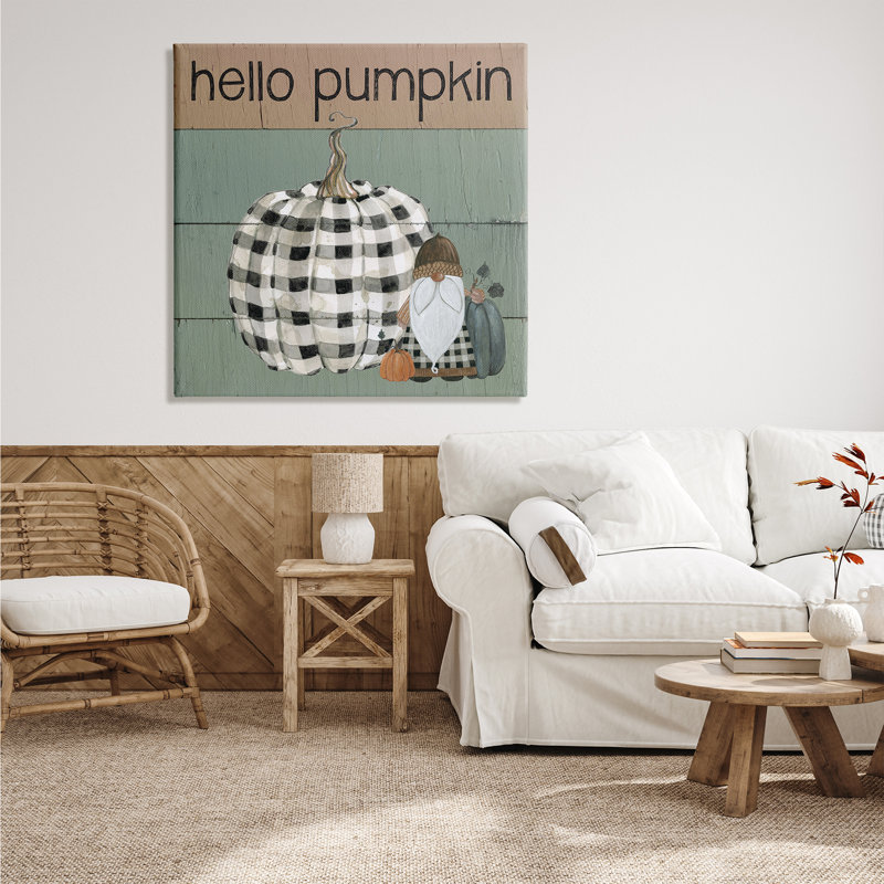 Gnome écossais «Hello Pumpkin», Toile tendue, H 36 po x l 36 po x P 1,5 po