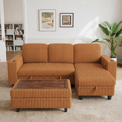  Sherry 81'' Upholstered L Shaped Modular Sectionals with Ottoman, Pull-out Sofa & Storage Chaise