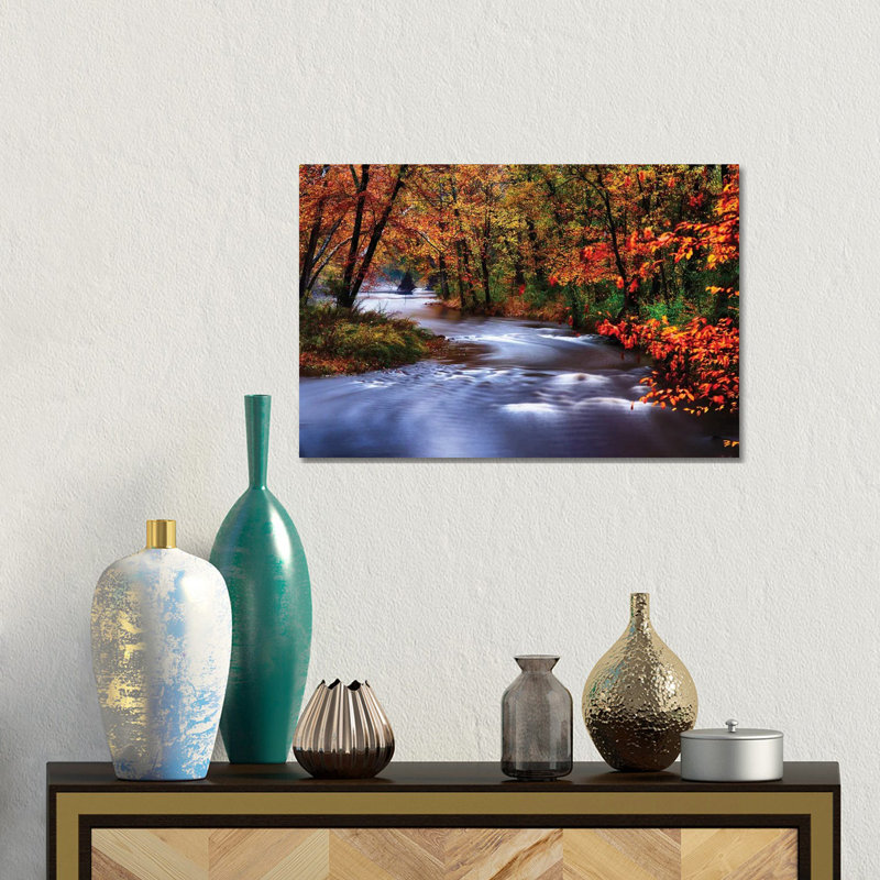 Méandres de la rivière Lamingtorn avec des couleurs d'automne, New Jersey, H 12 po x l 18 po