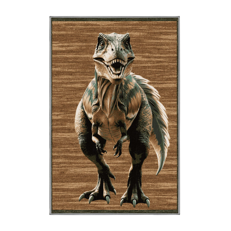 Tapis brun dinosaures lavable à la machine, Rectangle 2 pi x 3 pi