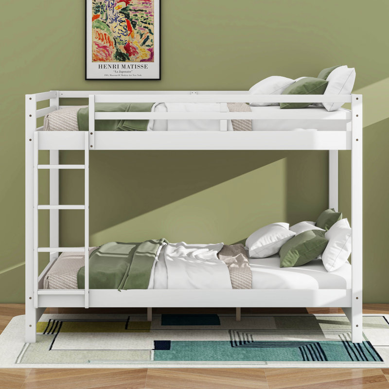 Lit superposé en bois grand avec échelle, Blanc