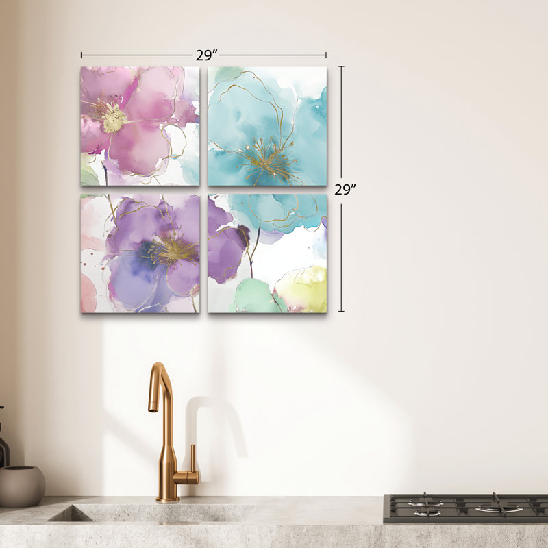 Ensemble de 4 panneaux muraux - Sasha «Yumi II», art mural sur toile pour le salon, la chambre à coucher ou le bureau 