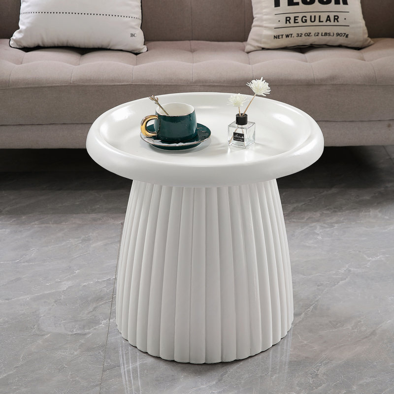 Table d'appoint ronde blanche en oxyde de magnésium cannelé 19,69 po, Ivoire blanc