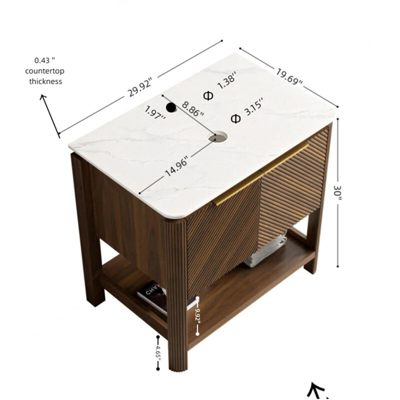 Armoire sur pied INDIGO 30 po sans lavabo, avec portes doubles, couleur grain de bois noyer