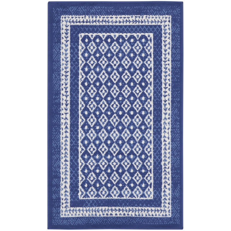 Tapis bleu marine en polypropylène tissé à la machine Cauy, Rectangle 3 pi x 5 pi