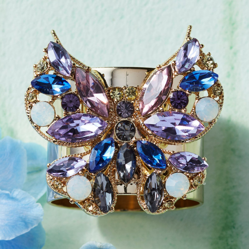Jeweled Butterfly Napkin Rings, Blue/Shiny Gold