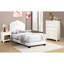 Lit simple contemporain blanc avec tête de lit tapissier à motif floral en laine et tête de lit en tissu à DEL intégrée