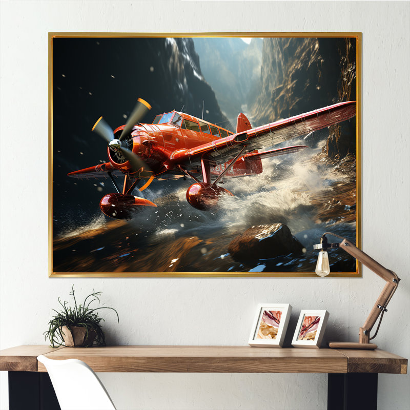 An Blur Plane In Flight - Plane Wall Art Living Room, Cadre flottant doré, H 34 po x l 44 po x P 1,5 po