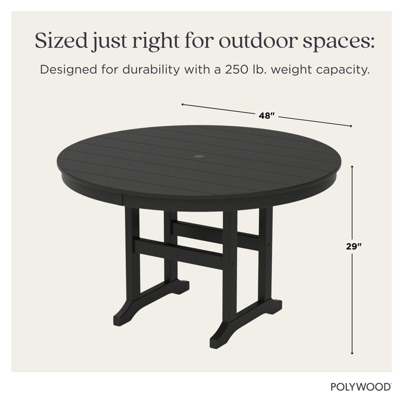 POLYWOOD Round Farmhouse Dining Table, 48", Slate Gray