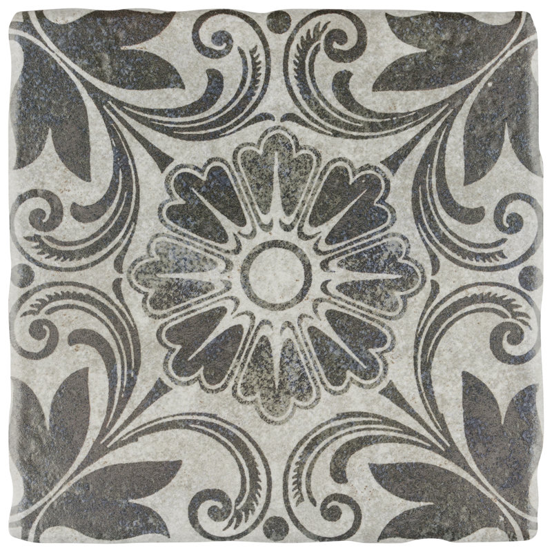 Costa 8" x 8" Ceramic Patterned Wall & Floor Tile, Matte Gray/Brown
