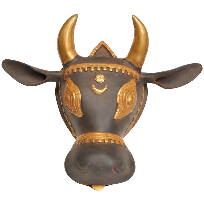 Statue de tête de nandi en laiton fait à la main 12 "- Shiva aux yeux dorés pour décoration spirituelle