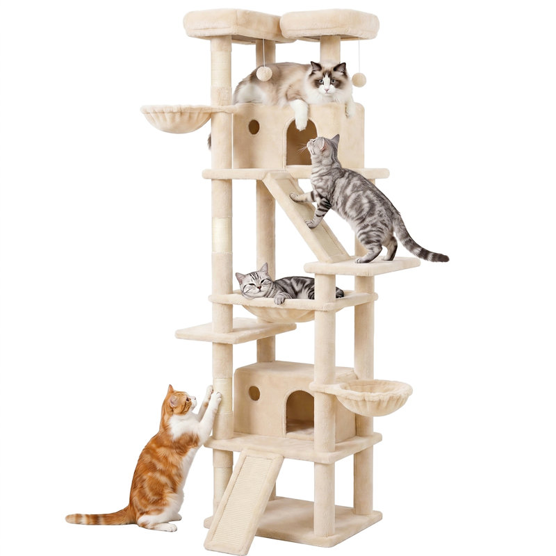 Tour pour arbre à chat 81 pouces multi-niveaux pour chatons d'intérieur, Beige