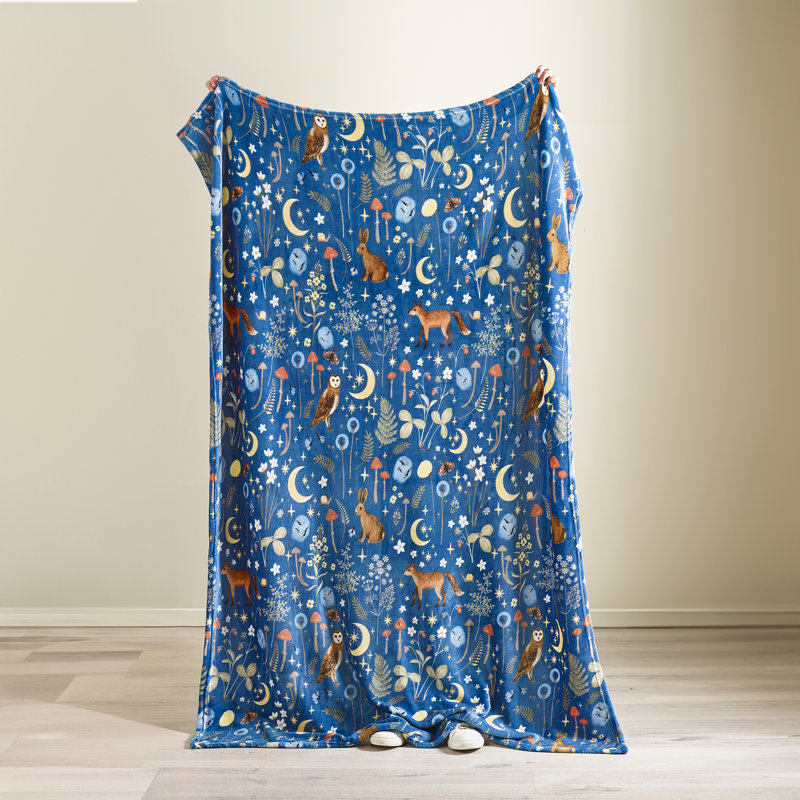 Enchanted Twilight Animals Cosy Fleece Blanket Throw, Navy