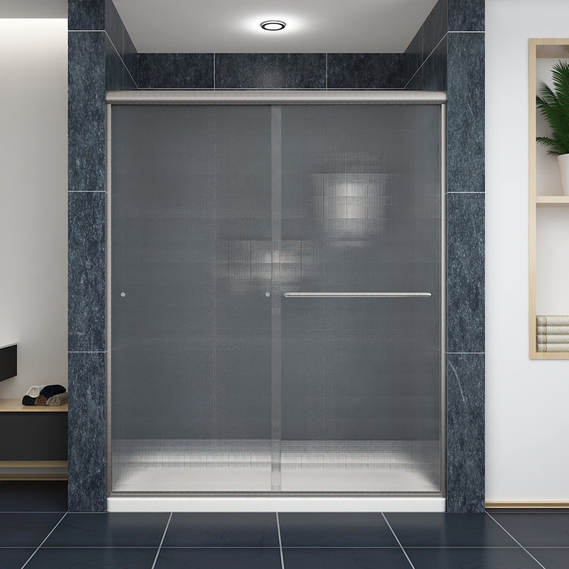 60 in. W x 72 in. H Bypass Semi-Frameless Shower Door with Patterned Glass and Header