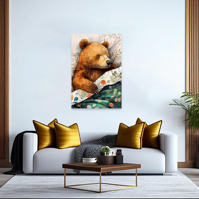 Cozy Bear Dreams, art contemporain de paysage forestier abstrait, 60" H x 40" W