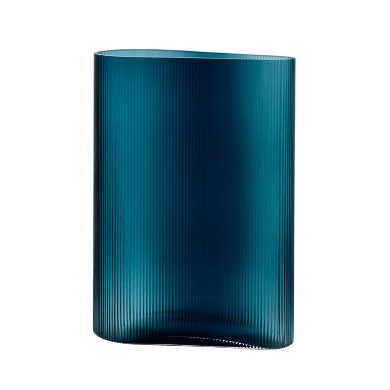 Mist Handmade Lead Free Crystal Table Vase, Petroleum Green, 14.96" H x 11.02" W x 5.51" D