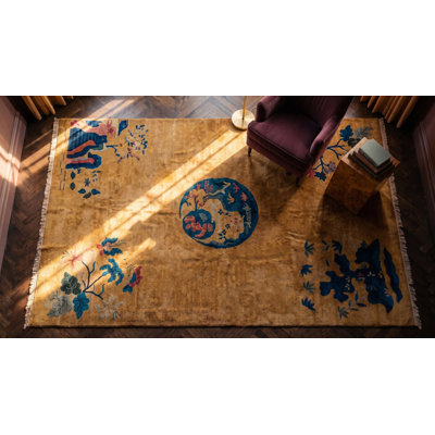 Antique Chinese - Art Deco Hallway Runner Wool Yellow Rug