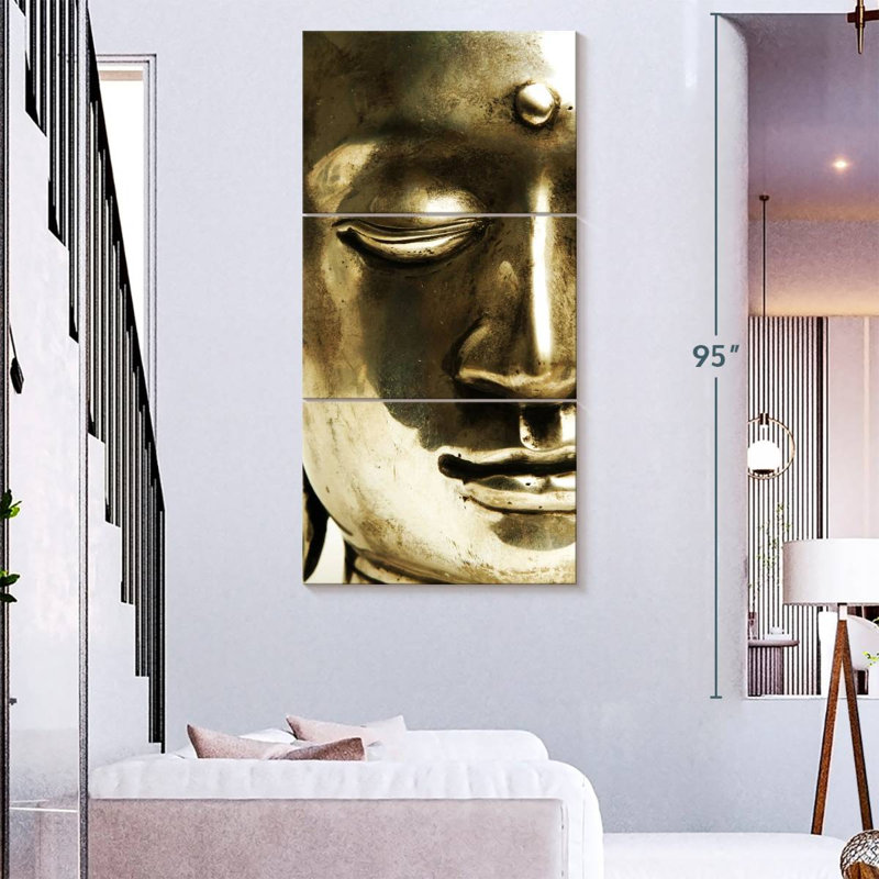 Ensemble de 3 pièces d'art sur toile Shiny Buddha, H 80 po x l 39 po