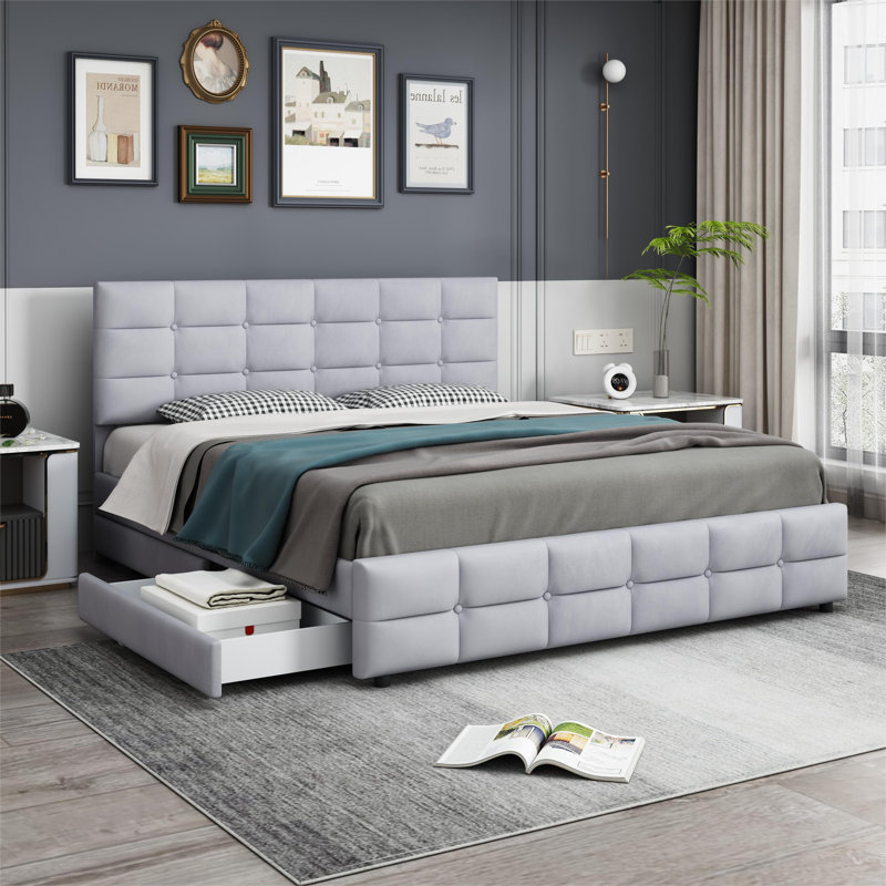 Banty Upholstered Storage Bed, Grey