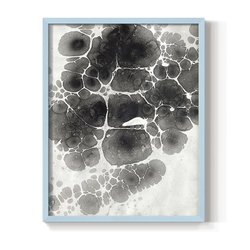 Marbling XII Framed Print - Solid Wood, 11" H x 12" W, Blue