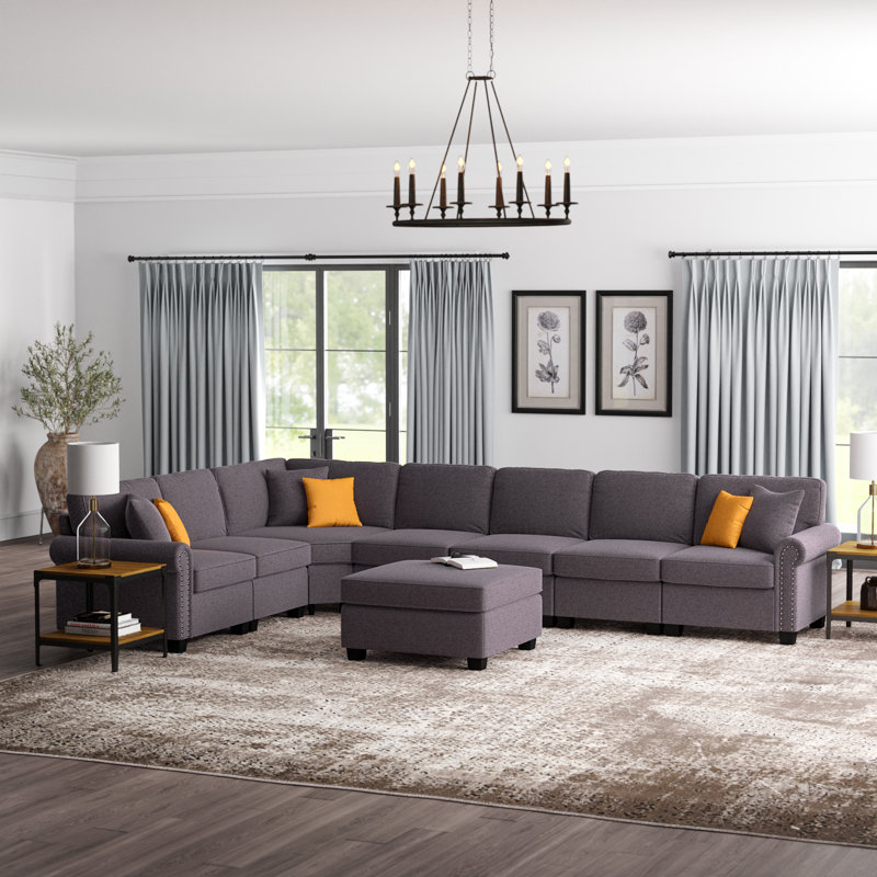 Mcclaine Upholstered L-Shaped Sectional Reversible, Dark Gray Polyester Blend