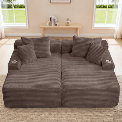 85" Wide Oversized Double Chaige Lounge Sofa Indoor, Upholstered Corduroy Sleeper Sofa Couch, No Assembly Needed