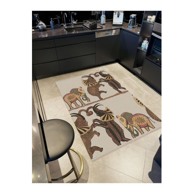 Tapis décoratif moderne lavable à la machine à motif d'éléphants dansant