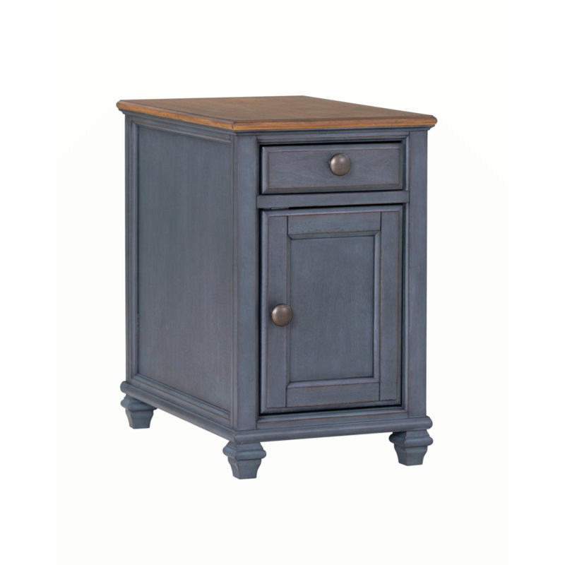 Wauneta 14" Fully Assembled Farmhouse Chair Side Table with Drawer & Door, Narrow Coastal End Table with Storage