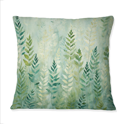 Green White Serene Ferns III - Abstract Botanicals Printed Throw Pillow