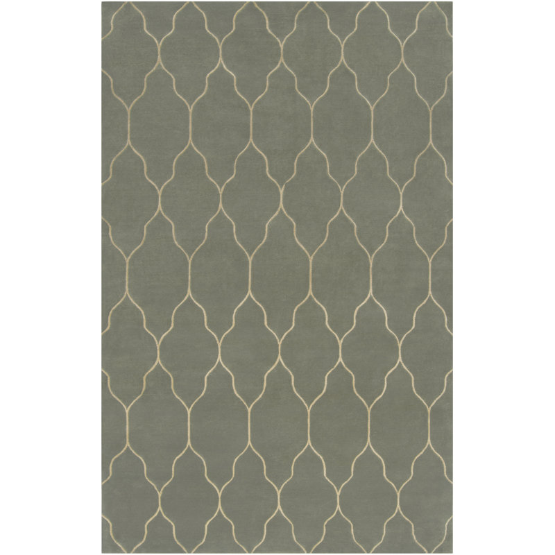 Gates Wool Geometric Area Rug in Green, Rectangle 5' x 8'