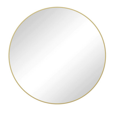 Gold 39 Inch Living Room Wall Mounted Mirror - Metal Framed Round Dressing For Bathroom & Bedroom Vanity