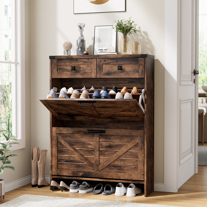 16 Pair Flip Down Shoe Storage, Brown