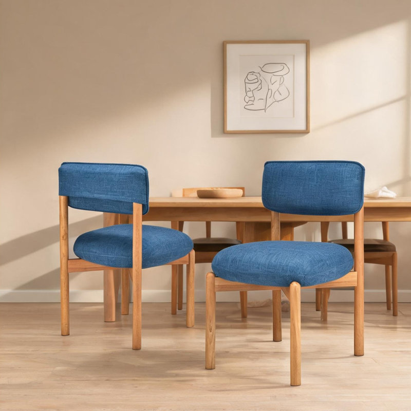Ensemble de 2 chaises d'appoint rembourrées en lin de couleur bleue avec structure en bois massif et dossier amovible, pour salle à manger