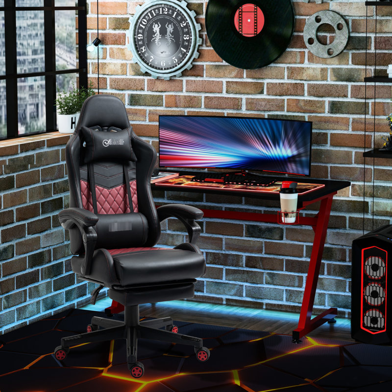 Fauteuil de jeu en cuir noir Pu - ergonomique, réglable en hauteur et dossier inclinable