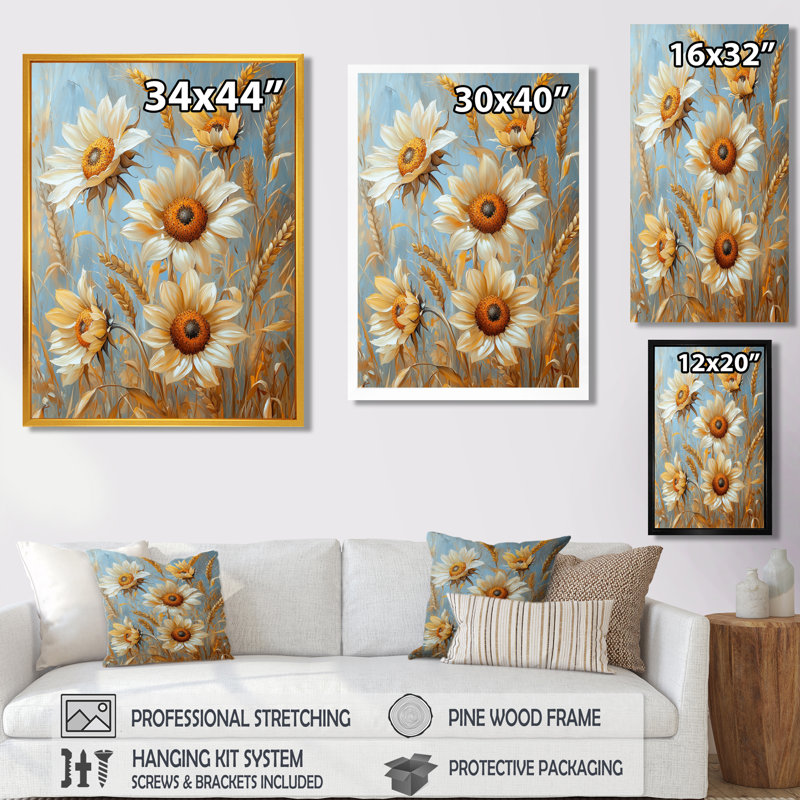 Dirrick - impressions sur toile florales, Argent argent, H 44 po x l 34 po, Reproduction encadrée d'une seule photo