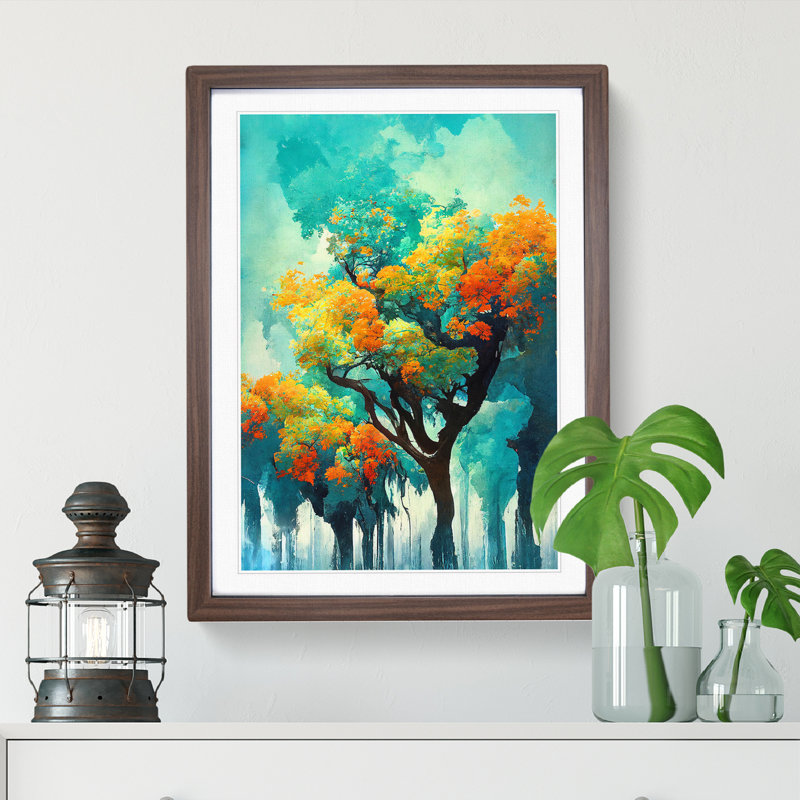 XV1022-3650X Pretty Abstract Trees No.1 - - Wall Art, 48cm H x 36cm W, Walnut Framed, White
