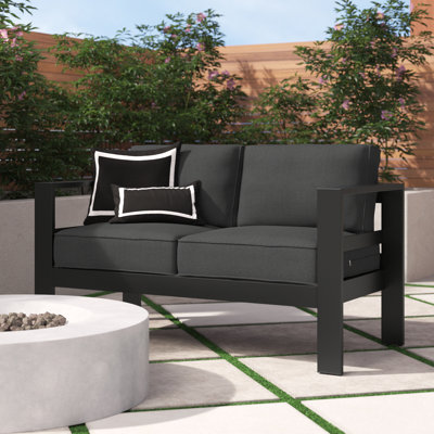Arnhildur Braidan 53" Wide Aluminum Outdoor Loveseat with Cushions by Wade Logan
