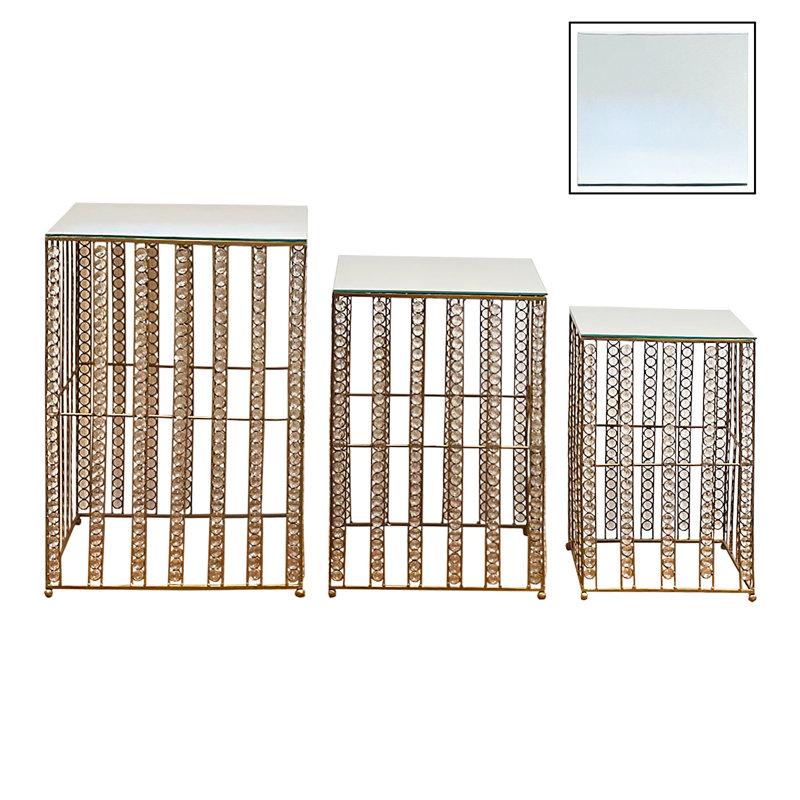 Table carrée 3PC avec plateau en verre, Or