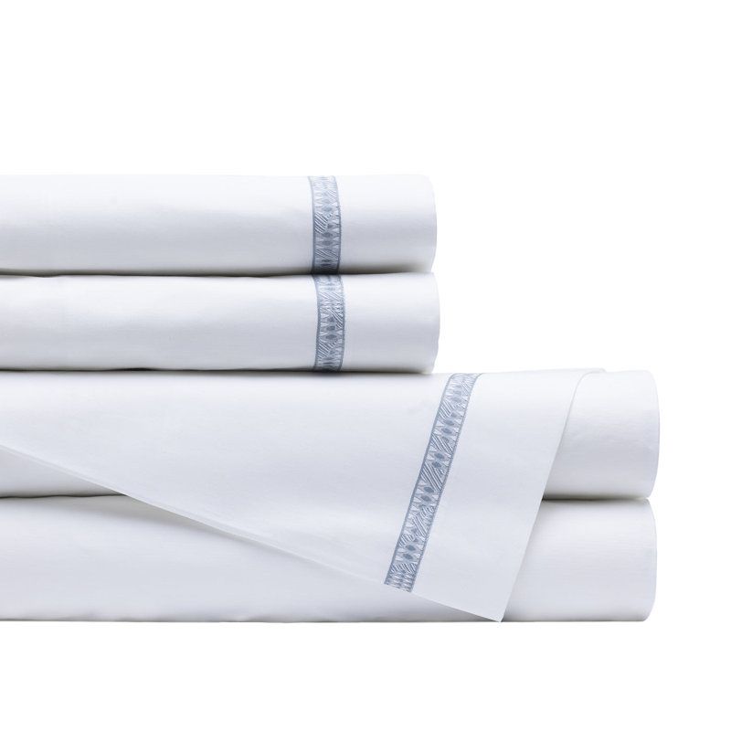 Fiji Sateen Sheet Set, White/Blue, King