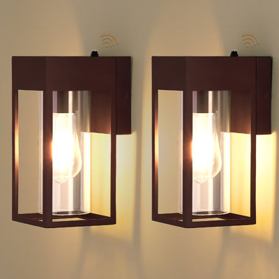 Dusk To Dawn Classic Outdoor Wall Sconce With Cylinder Glass Shade And Rectangular Metal Frame, Waterproof For Porch, Patio(Set Of 2)