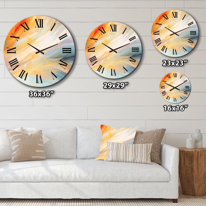 Horloge murale, décor abstrait bleu vague orange - vague rétro bleue et orange élégance I, Moyenne