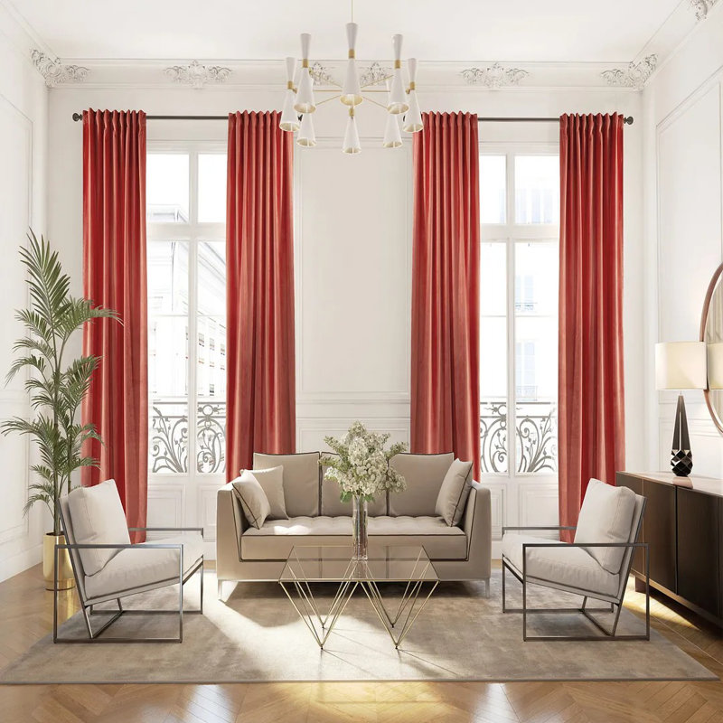 Extra Long & Extra Wide Matte Velvet Curtain Panel, 140cm Width x 265cm Drop, 55 SALMON